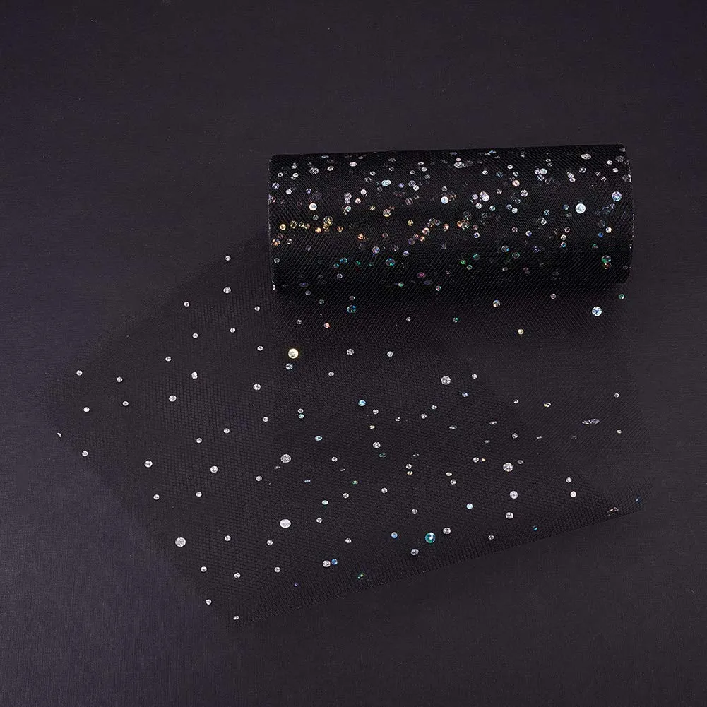 2 Rolls Glitter Sequin Tulle Netting Fabric Tulle 6 by 25 Yard for Wedding Party Decoration, Tutu Skirts Sewing Crafting - Black