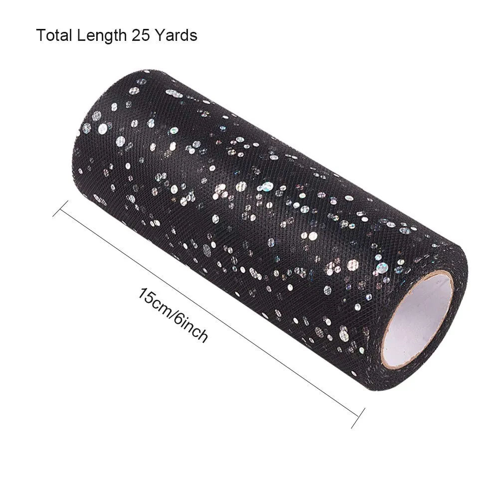 2 Rolls Glitter Sequin Tulle Netting Fabric Tulle 6 by 25 Yard for Wedding Party Decoration, Tutu Skirts Sewing Crafting - Black