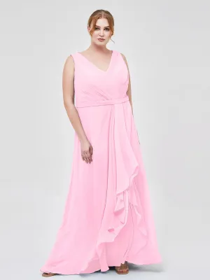 A-line Chiffon Open Back Dress With V-Neck Candy Pink