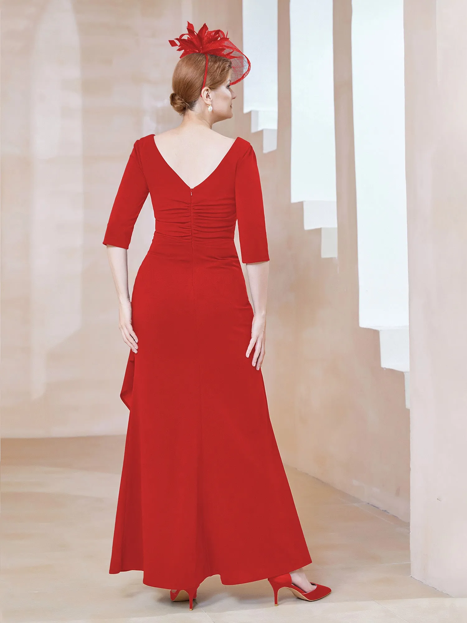 A-line Floor-Length Chiffon Pleated Dress Red