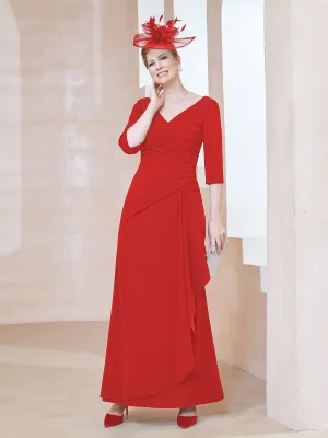 A-line Floor-Length Chiffon Pleated Dress Red