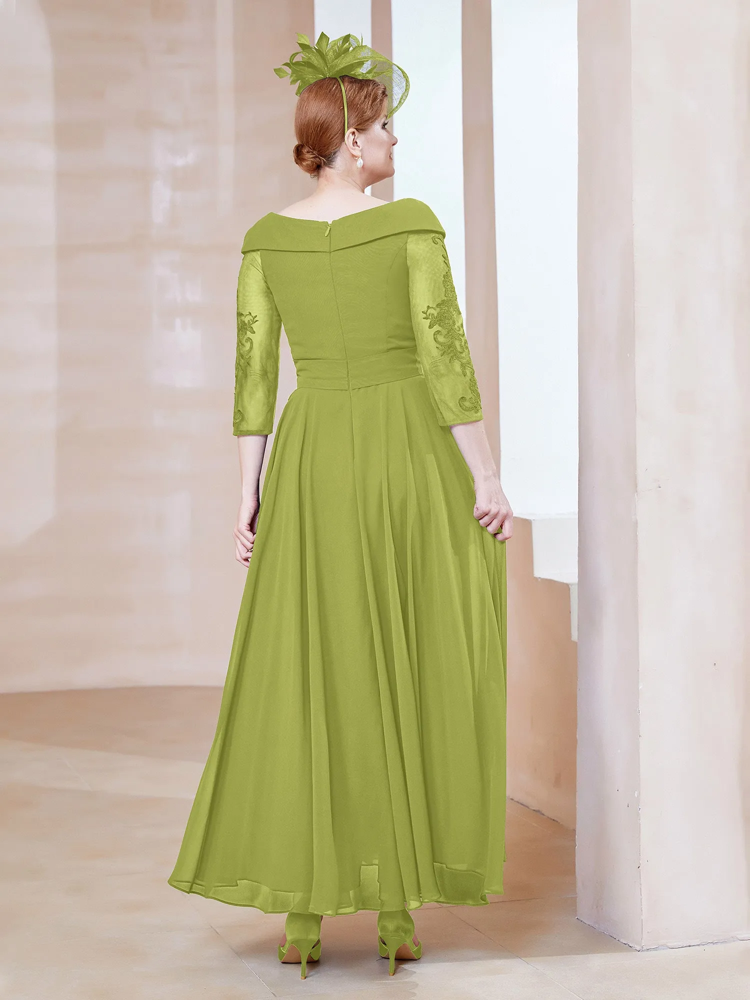 A-line V-neck Appliqued Chiffon Dress Clover