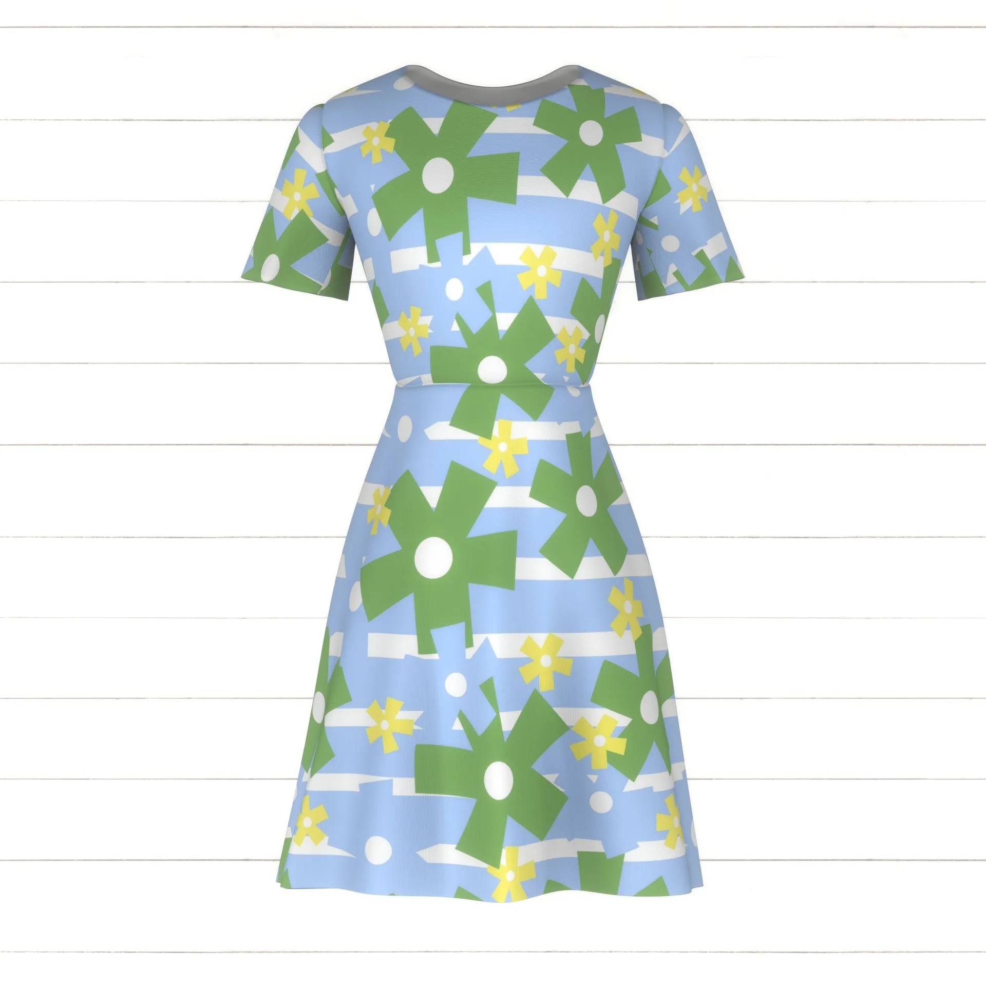Abstract Floral, Flowers with stripes, Cubist Flowers, Playful floral print, Blue, Green, and yellow flowers, Summer Floral for Tops and dresses