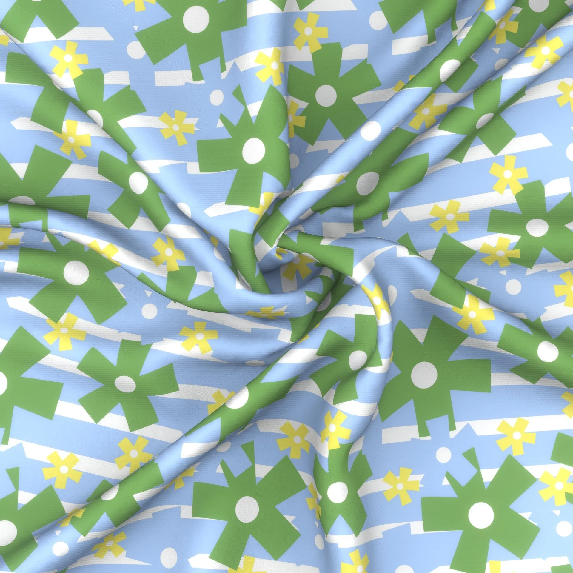 Abstract Floral, Flowers with stripes, Cubist Flowers, Playful floral print, Blue, Green, and yellow flowers, Summer Floral for Tops and dresses
