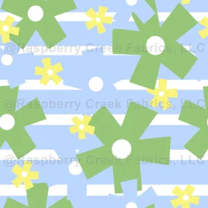 Abstract Floral, Flowers with stripes, Cubist Flowers, Playful floral print, Blue, Green, and yellow flowers, Summer Floral for Tops and dresses