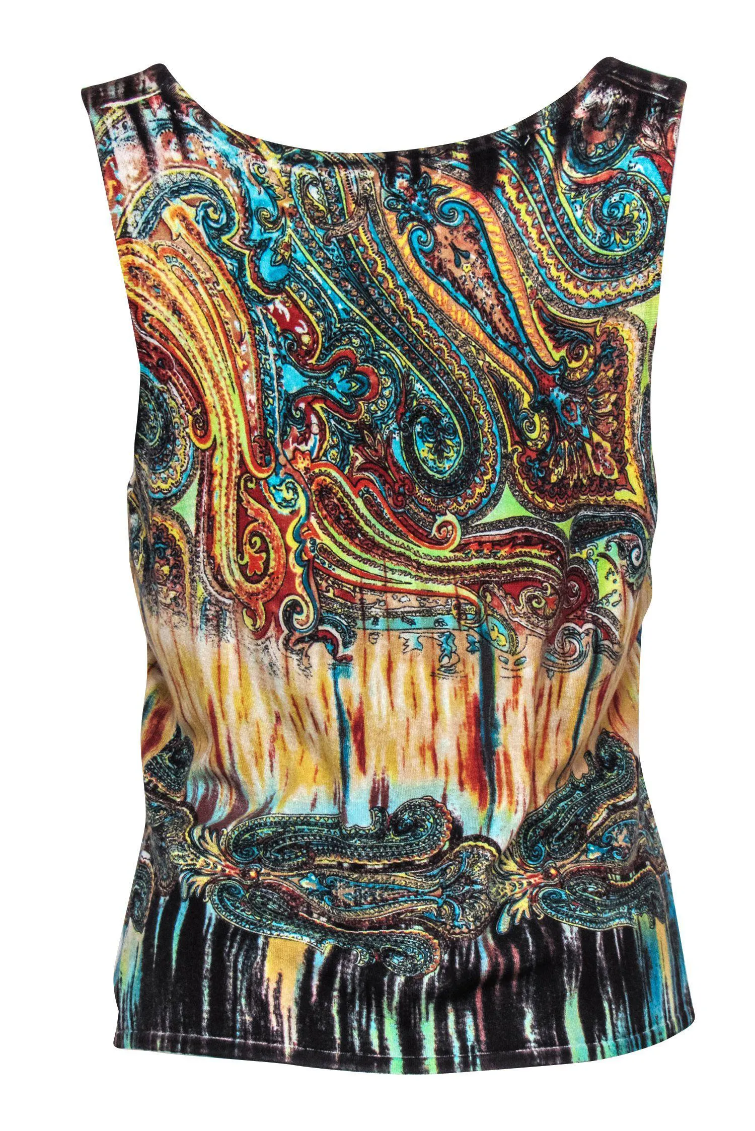 Alberto Makali - Multicolor Paisley Printed Knit Tank w/ Beading Sz L