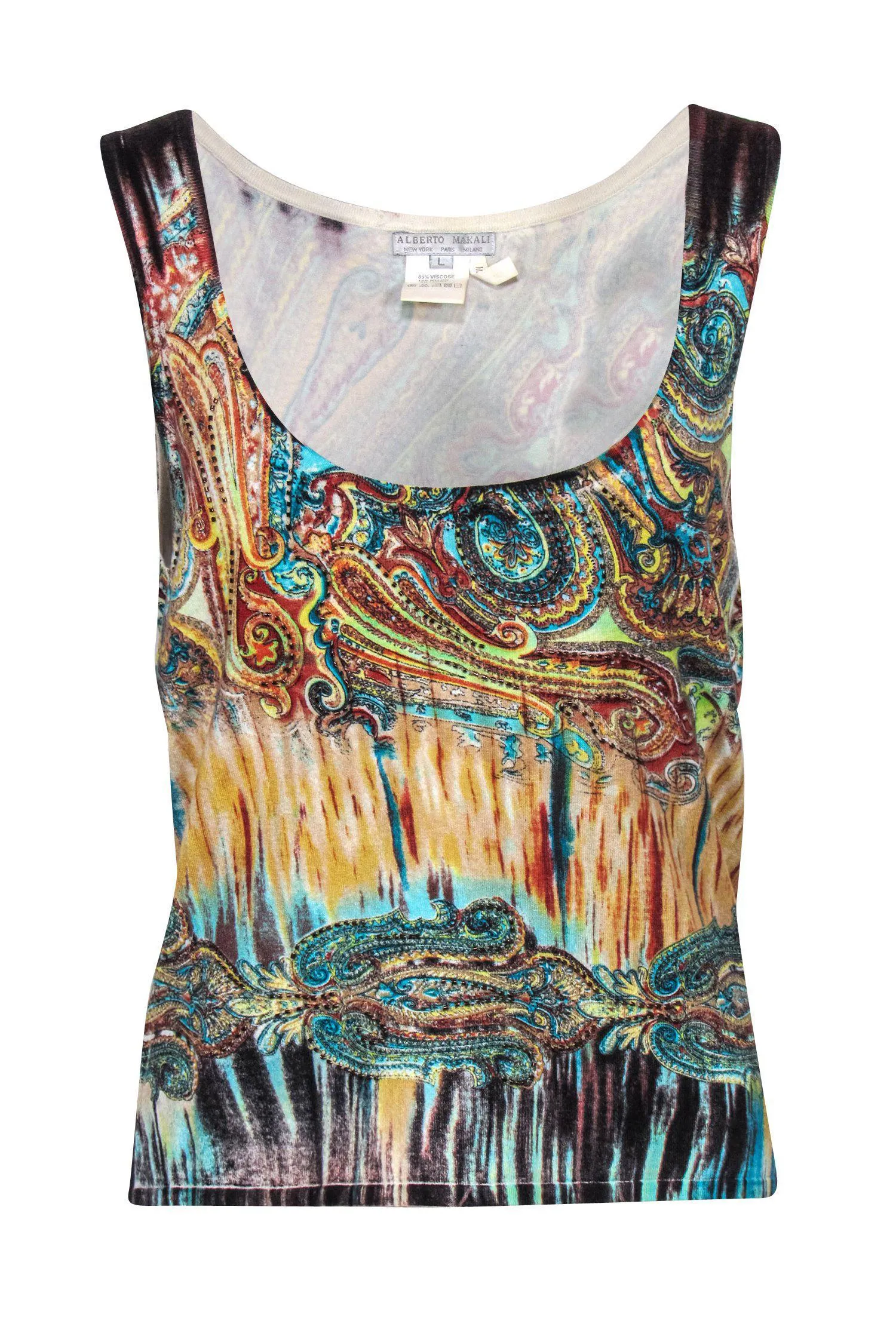 Alberto Makali - Multicolor Paisley Printed Knit Tank w/ Beading Sz L