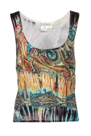 Alberto Makali - Multicolor Paisley Printed Knit Tank w/ Beading Sz L