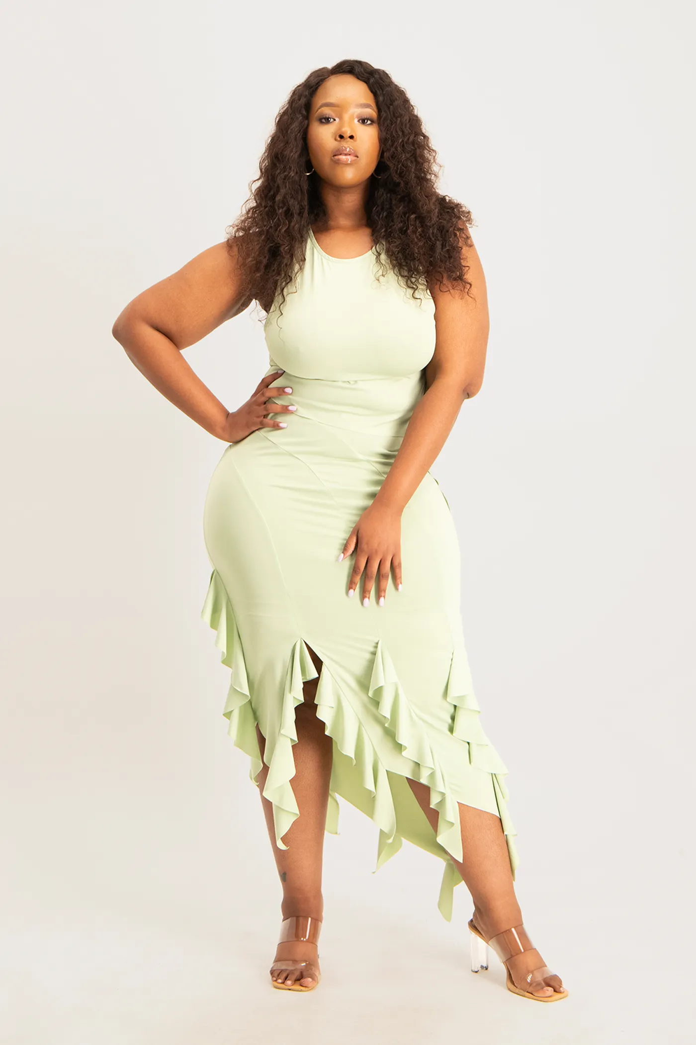 Araya Waterfall Ruffle Skirt - Smoke Green