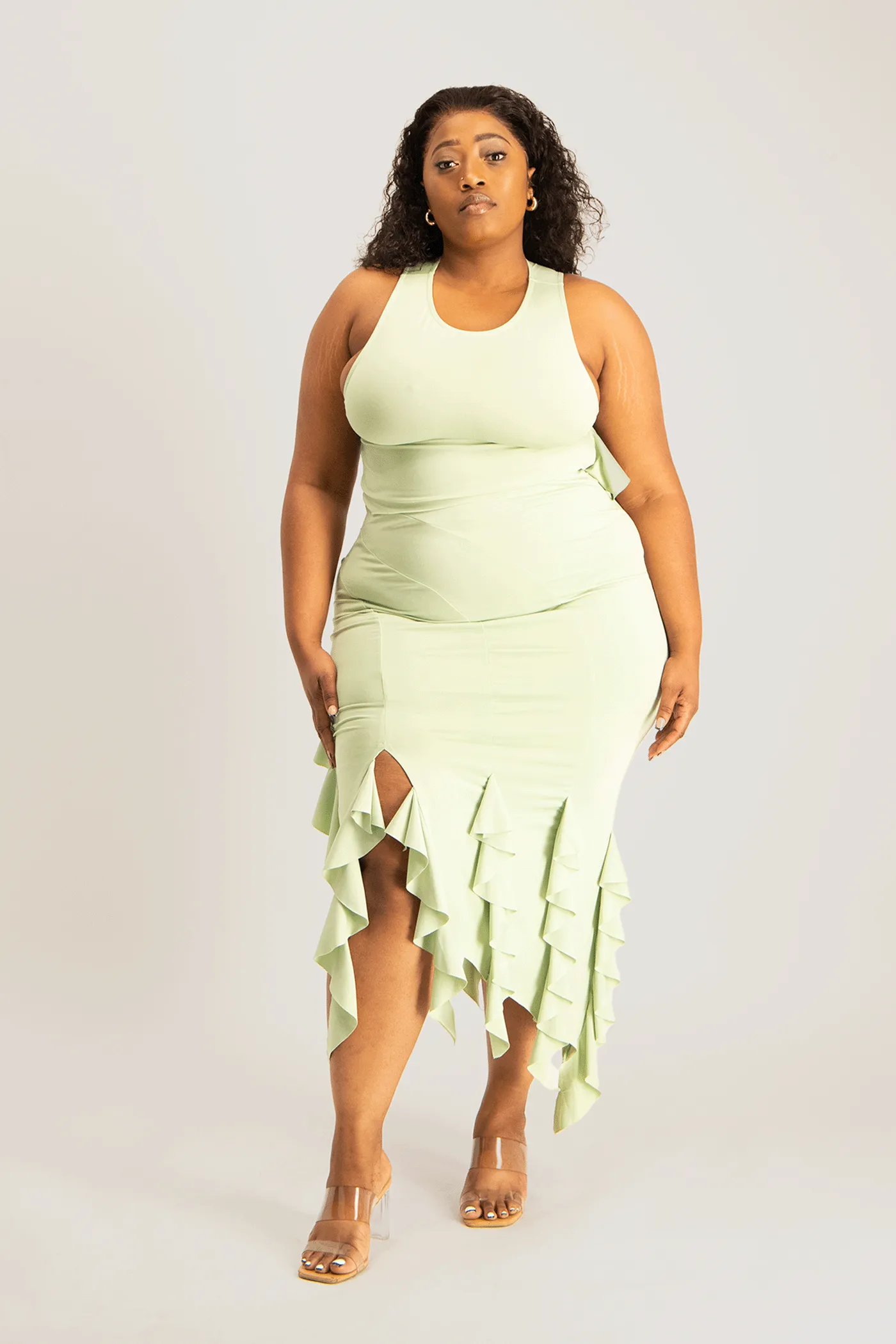 Araya Waterfall Ruffle Skirt - Smoke Green
