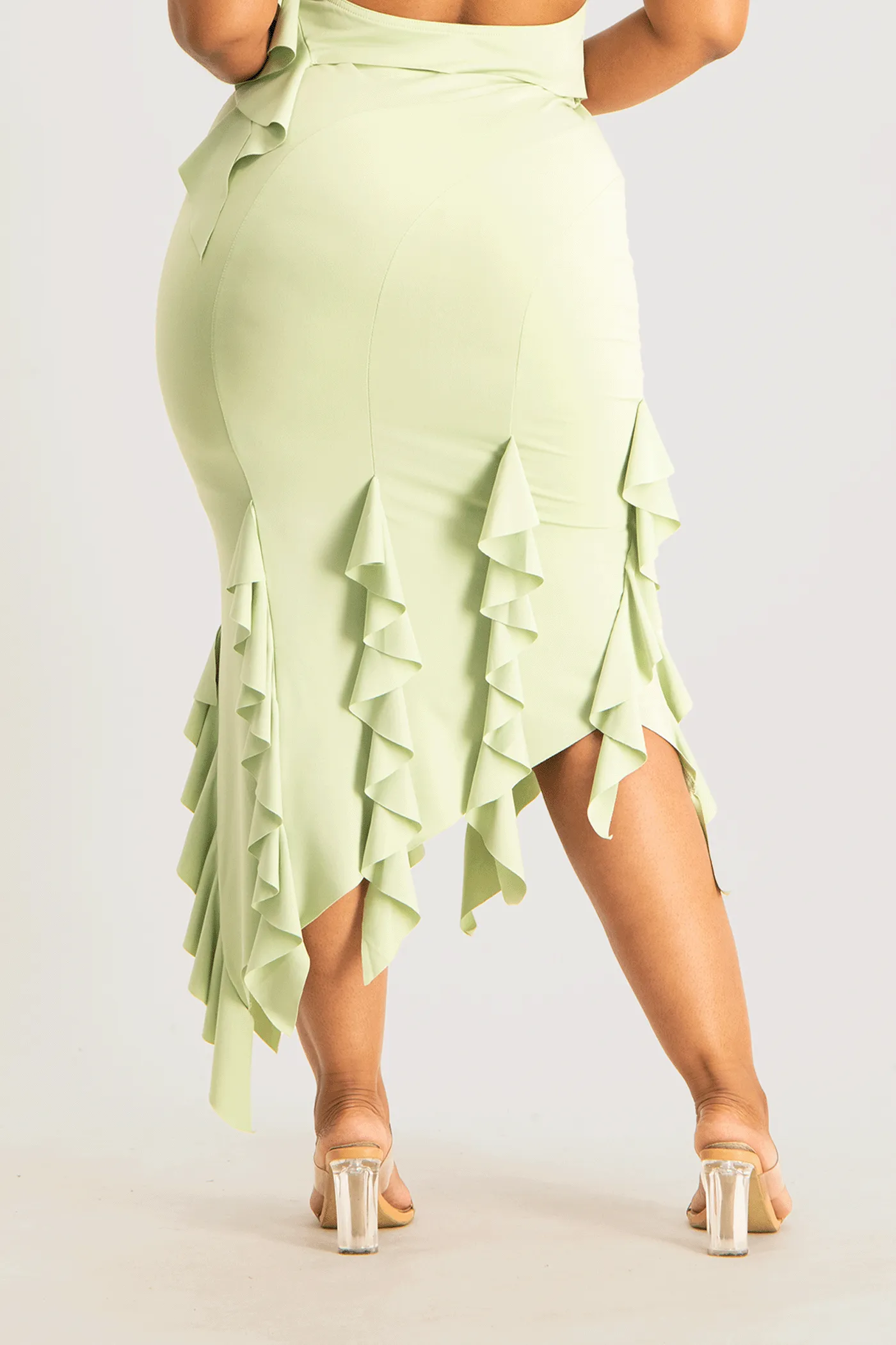 Araya Waterfall Ruffle Skirt - Smoke Green