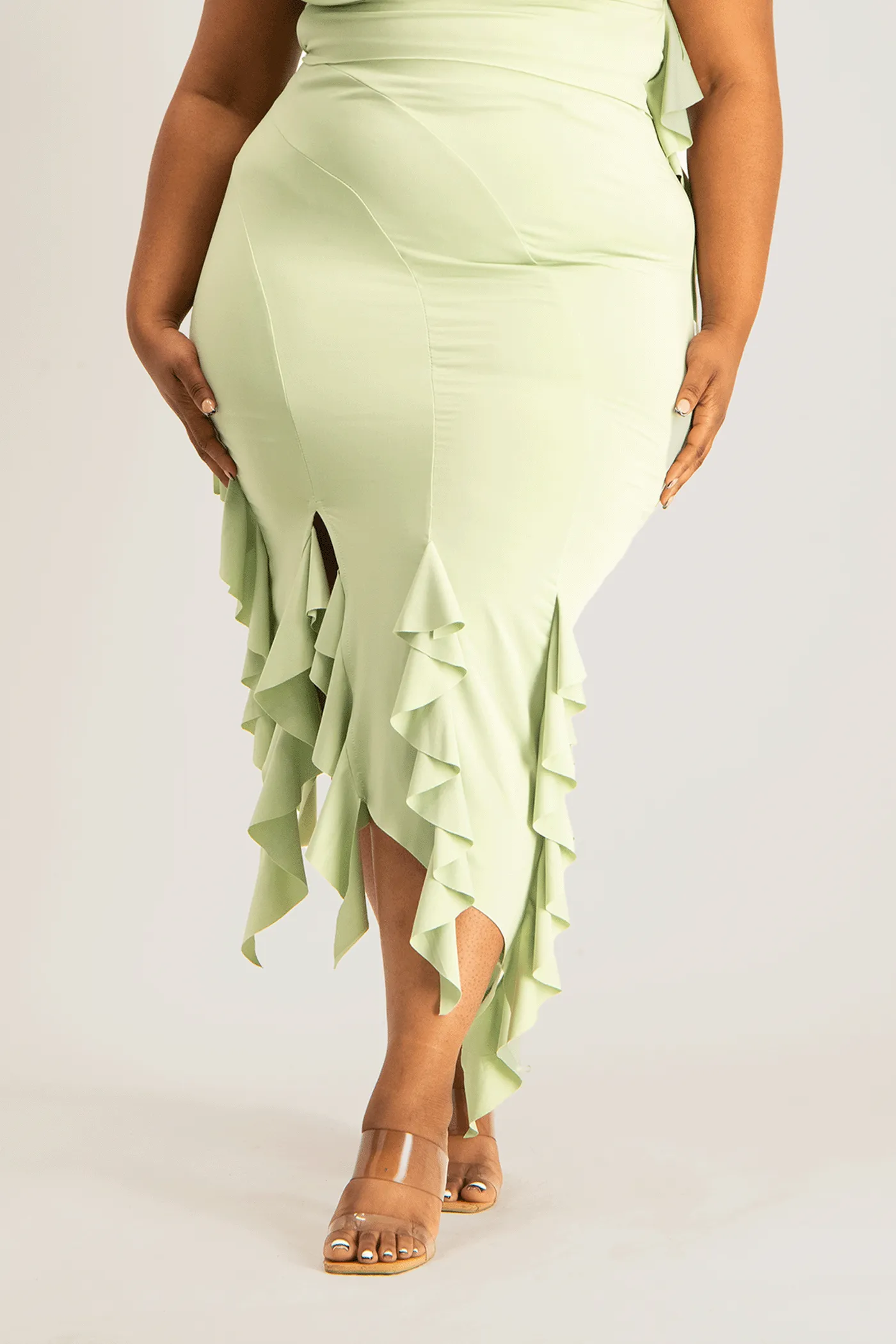 Araya Waterfall Ruffle Skirt - Smoke Green