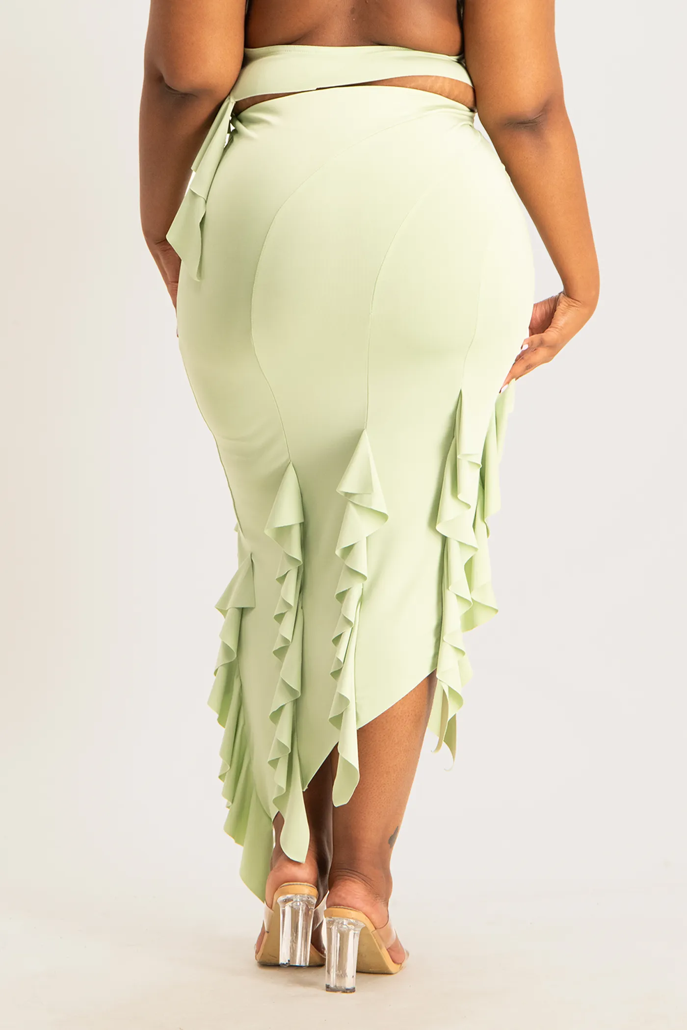 Araya Waterfall Ruffle Skirt - Smoke Green