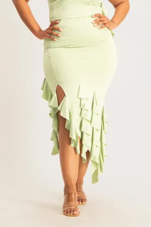 Araya Waterfall Ruffle Skirt - Smoke Green