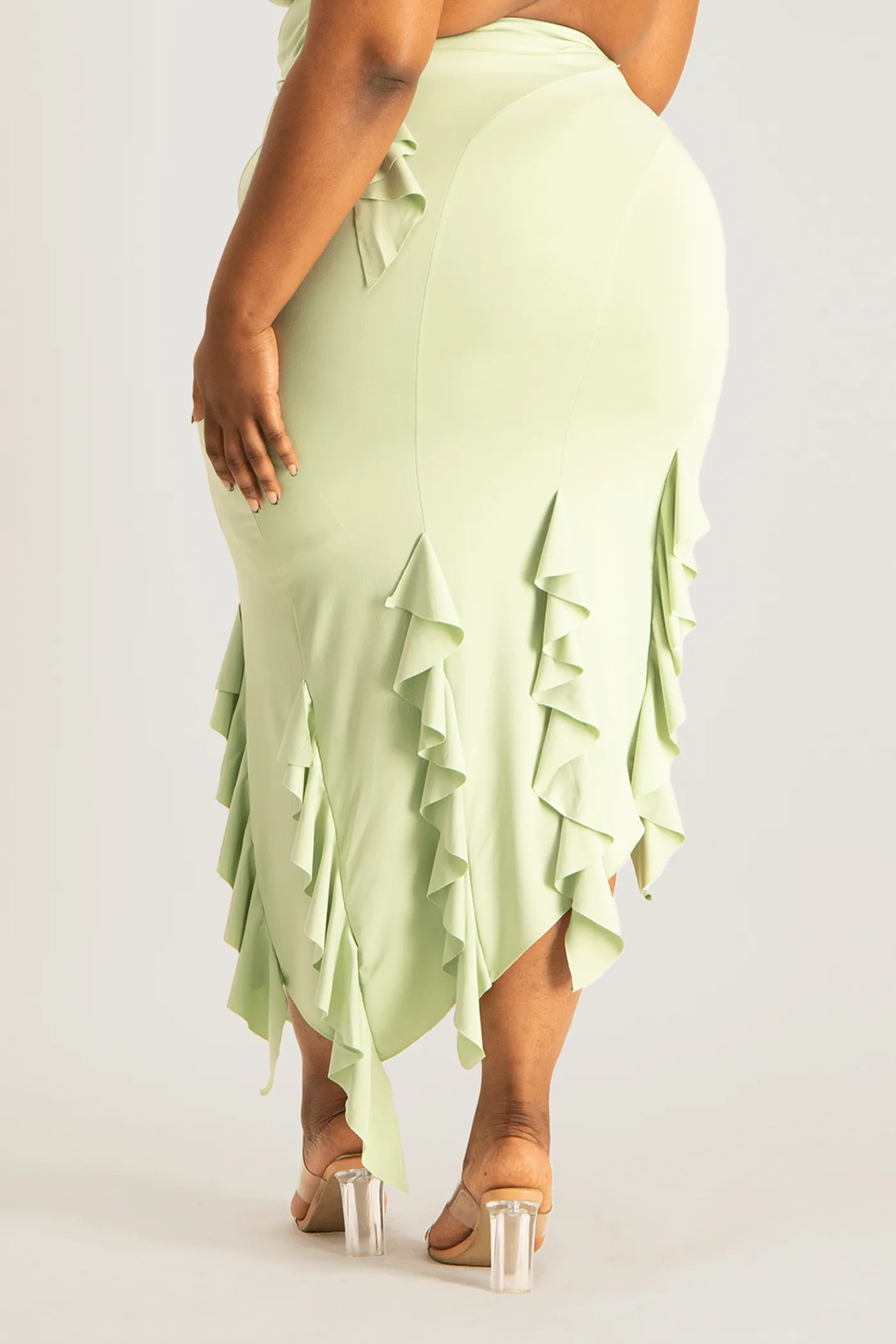Araya Waterfall Ruffle Skirt - Smoke Green