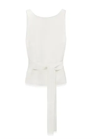 Aria Top: Tie-Front Linen-Blend Top