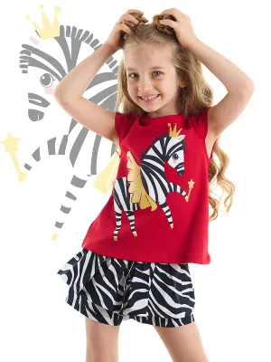 balerin zebra kiz çocuk t-shirt şort takim