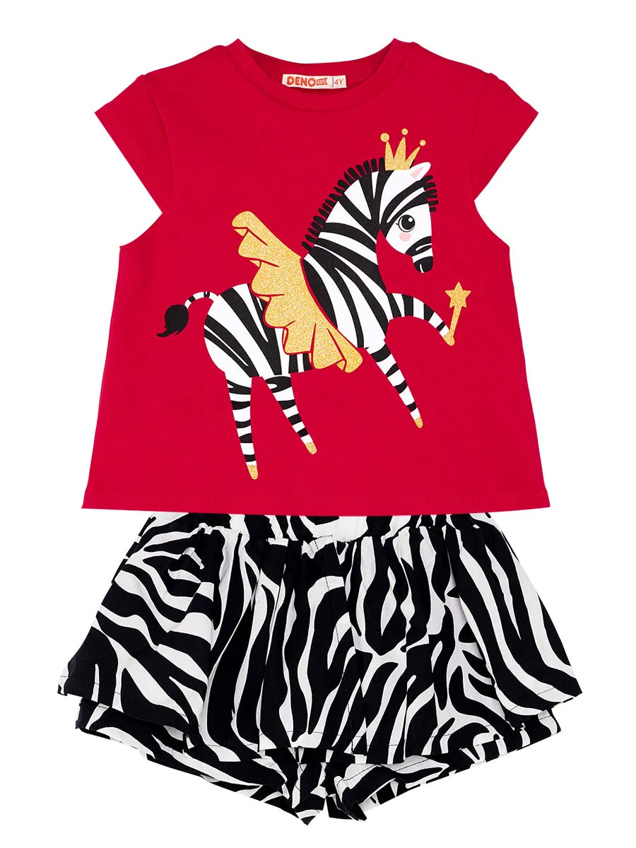 balerin zebra kiz çocuk t-shirt şort takim