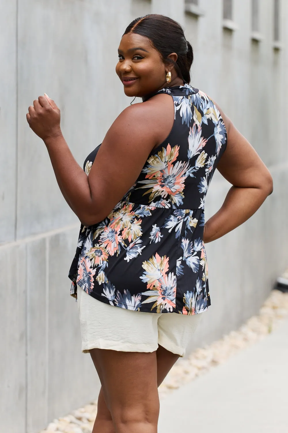 Beyonce Floral Halter Top in Black