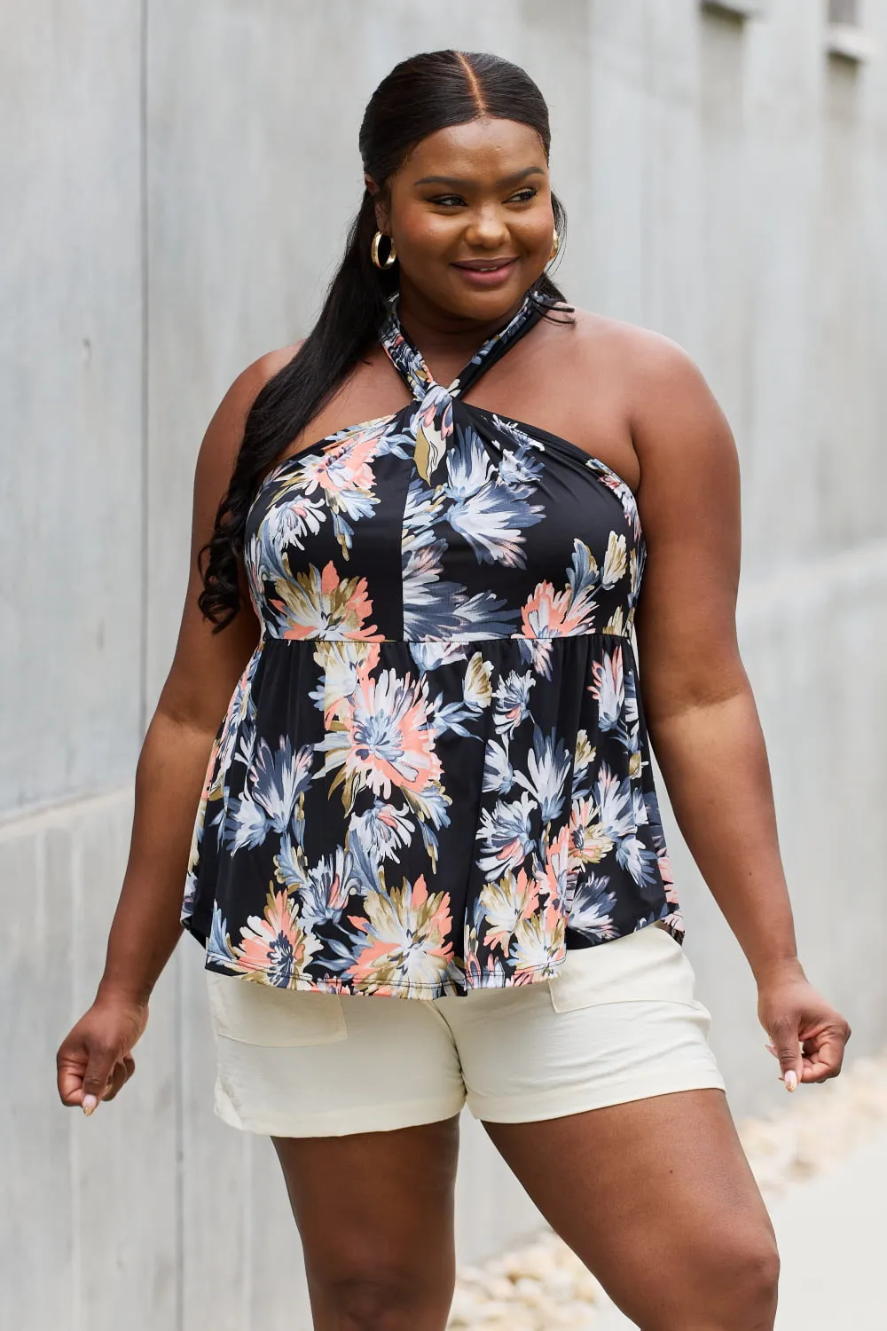 Beyonce Floral Halter Top in Black