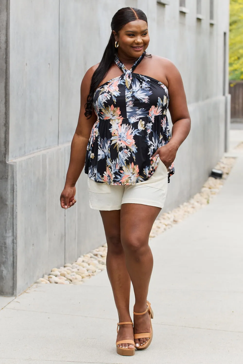 Beyonce Floral Halter Top in Black