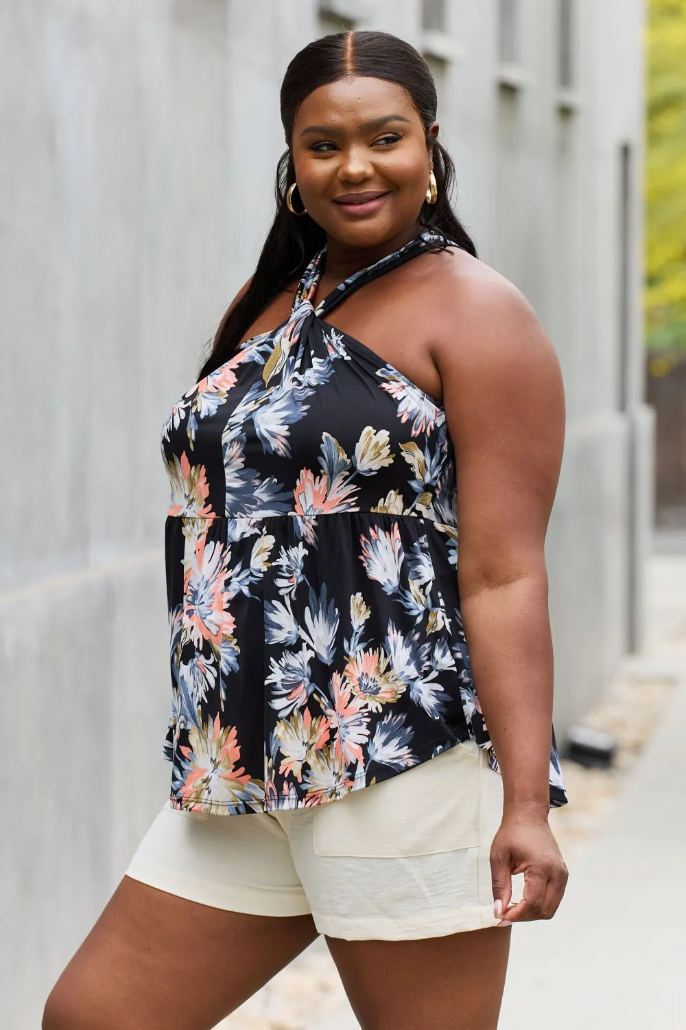 Beyonce Floral Halter Top in Black