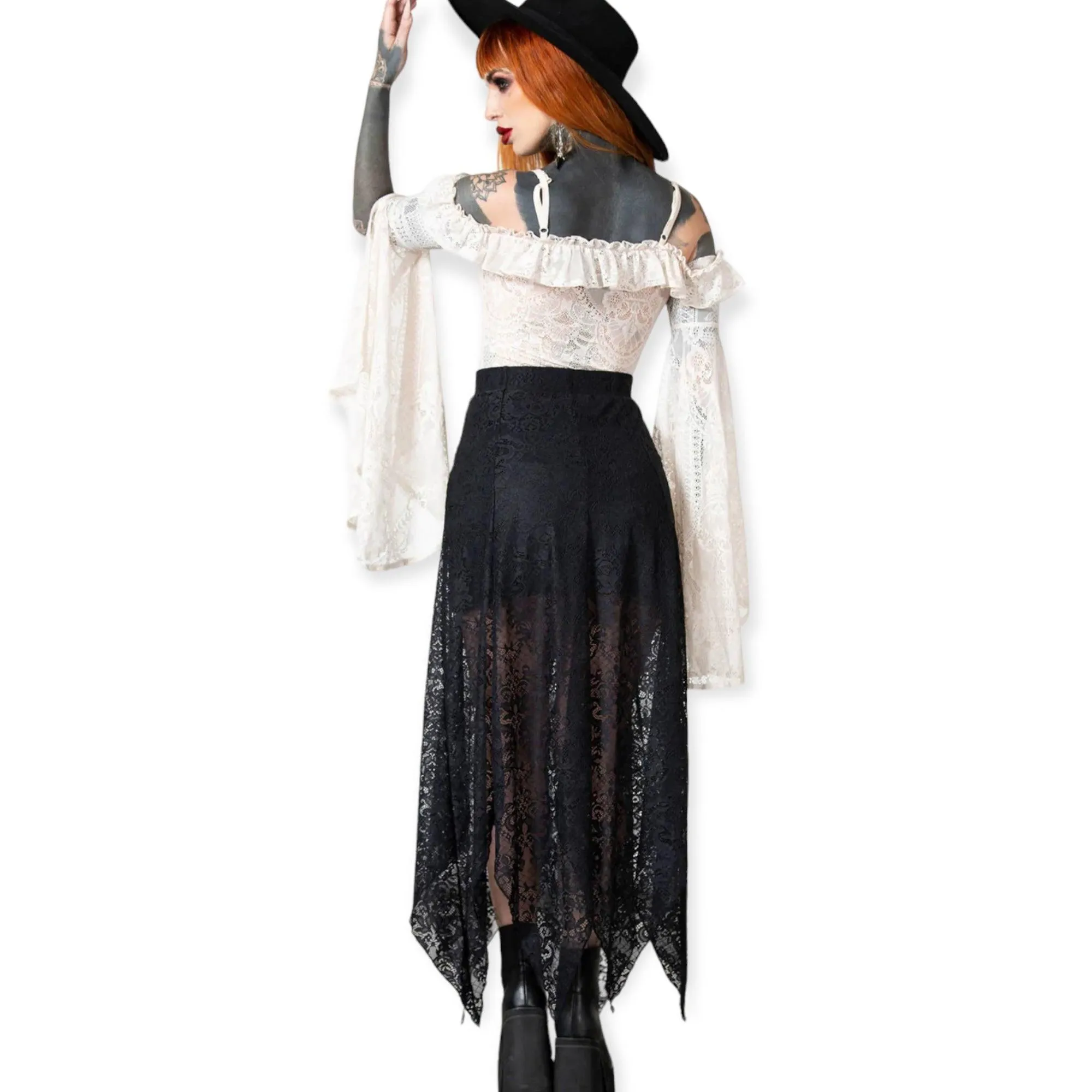 Black Lace Asymmetrical Maxi Skirt