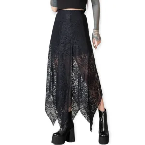 Black Lace Asymmetrical Maxi Skirt