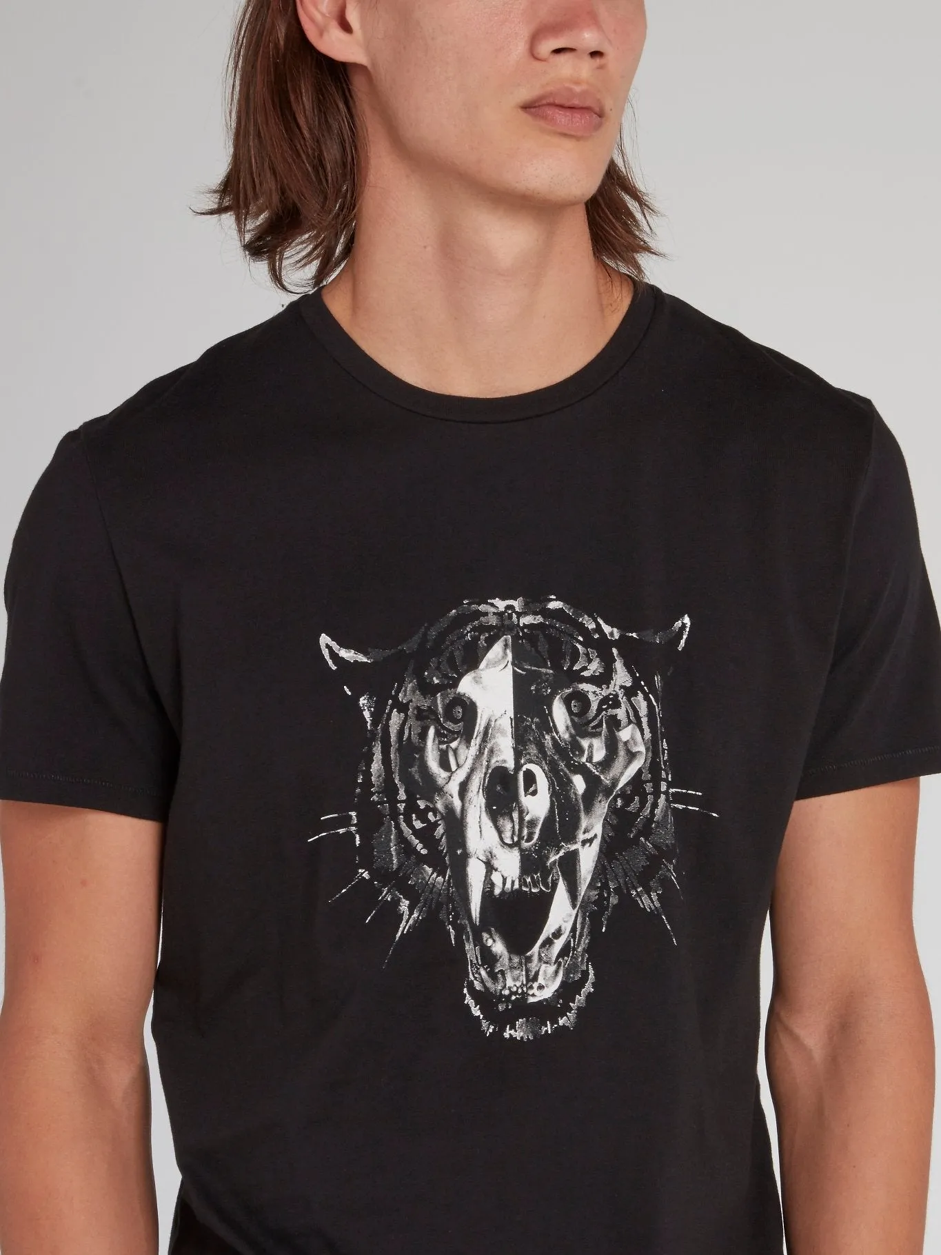 Black Leopard Head Cotton T-Shirt