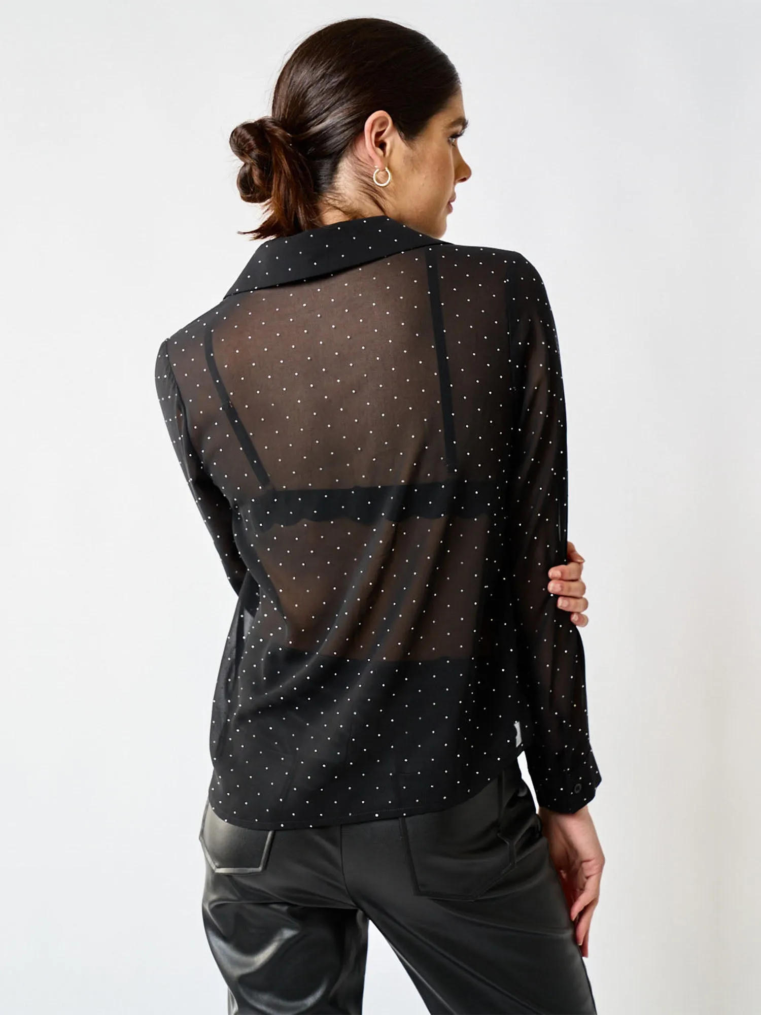 Blue Blush Sheer Rhinestone-Detailed Button Down Shirt - Brands We Love