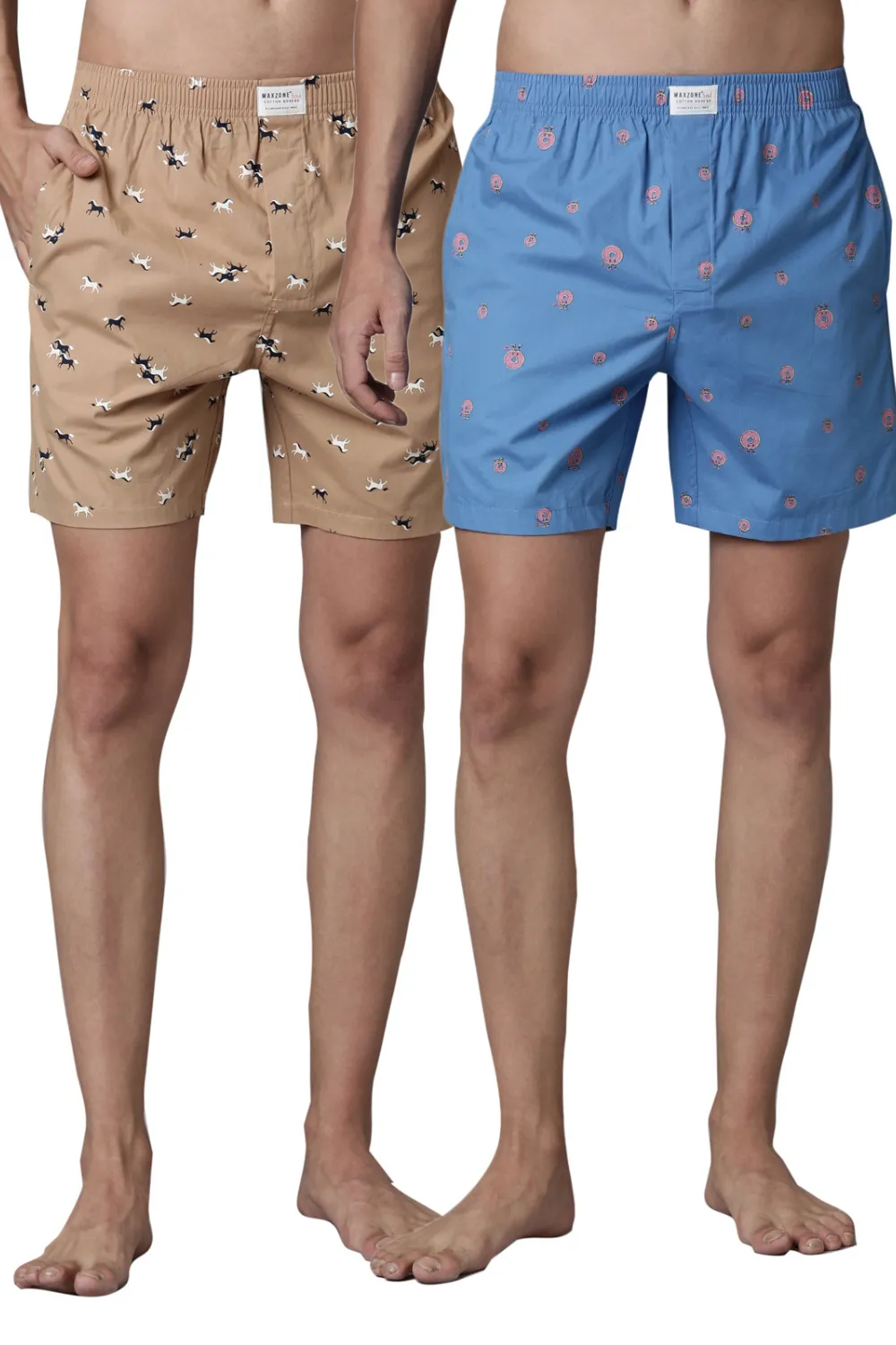 Blue-Lagoon Printed & Leather-Brown Printed 365 Boxers Combo
