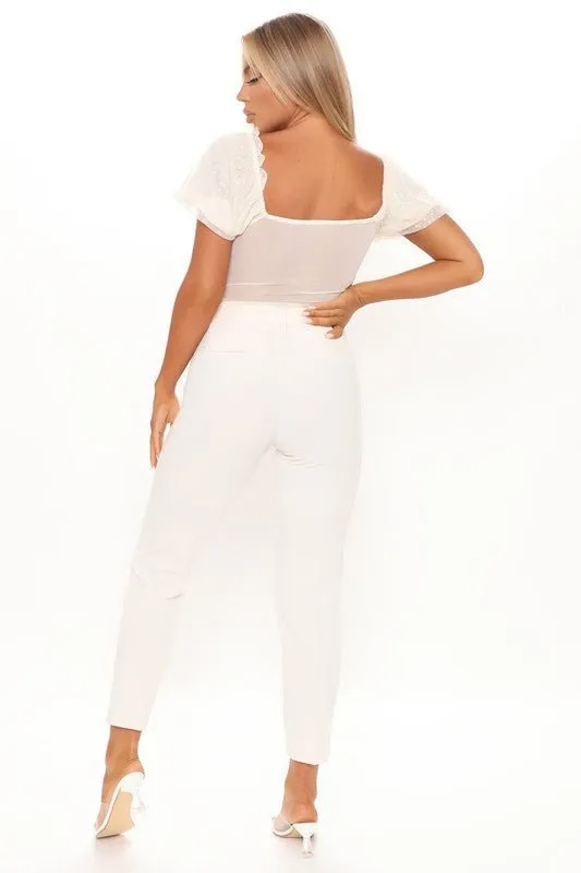 Bri DOT MESH PUFF SLEEVE BODYSUIT