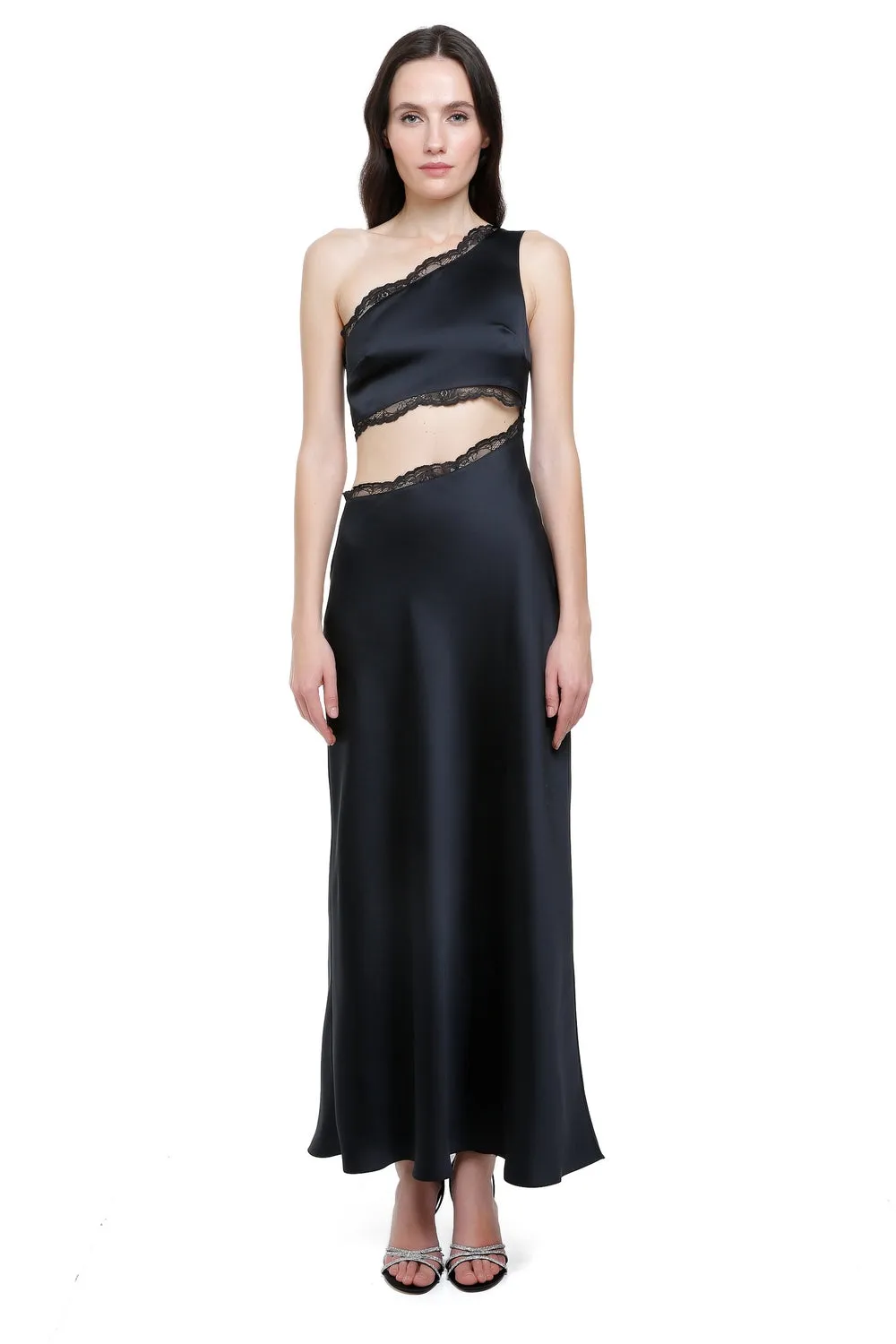 Brooks Lace Trimmed Silk Midi Dress
