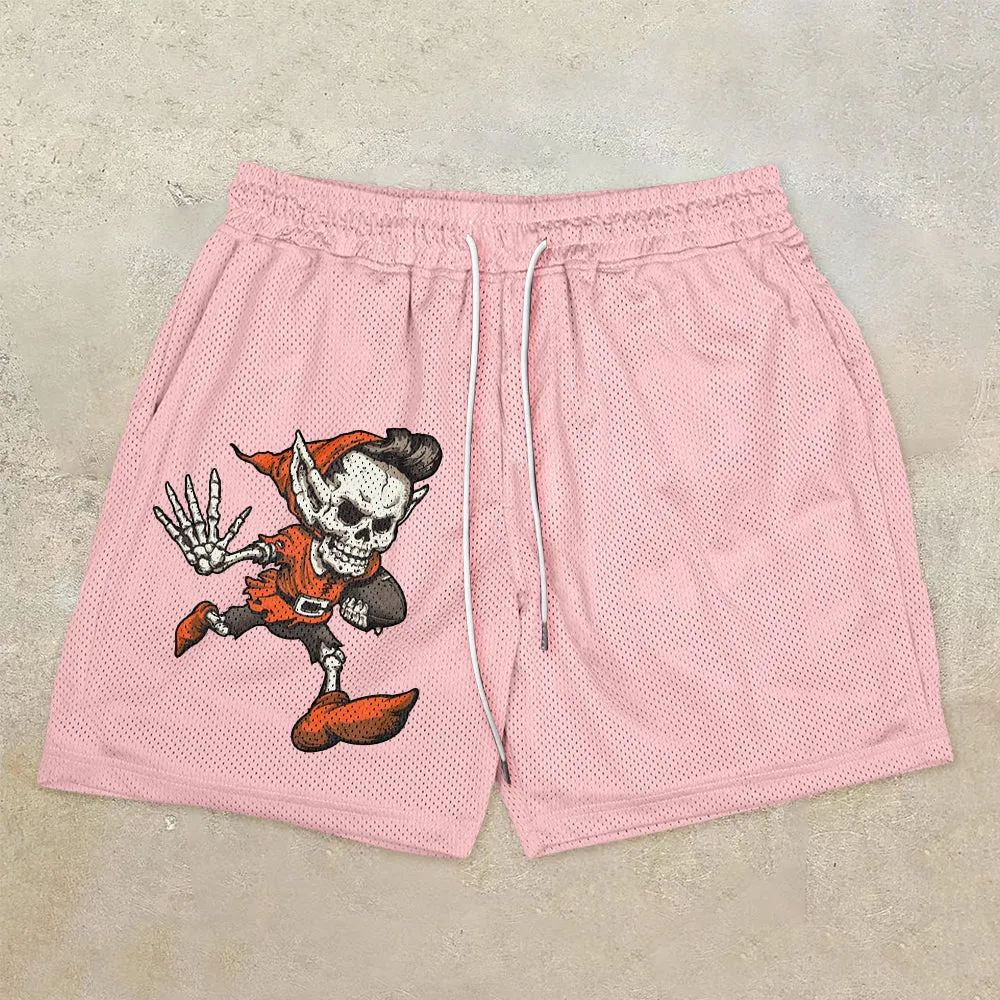 cartoon funny trendy brand printed mesh shorts