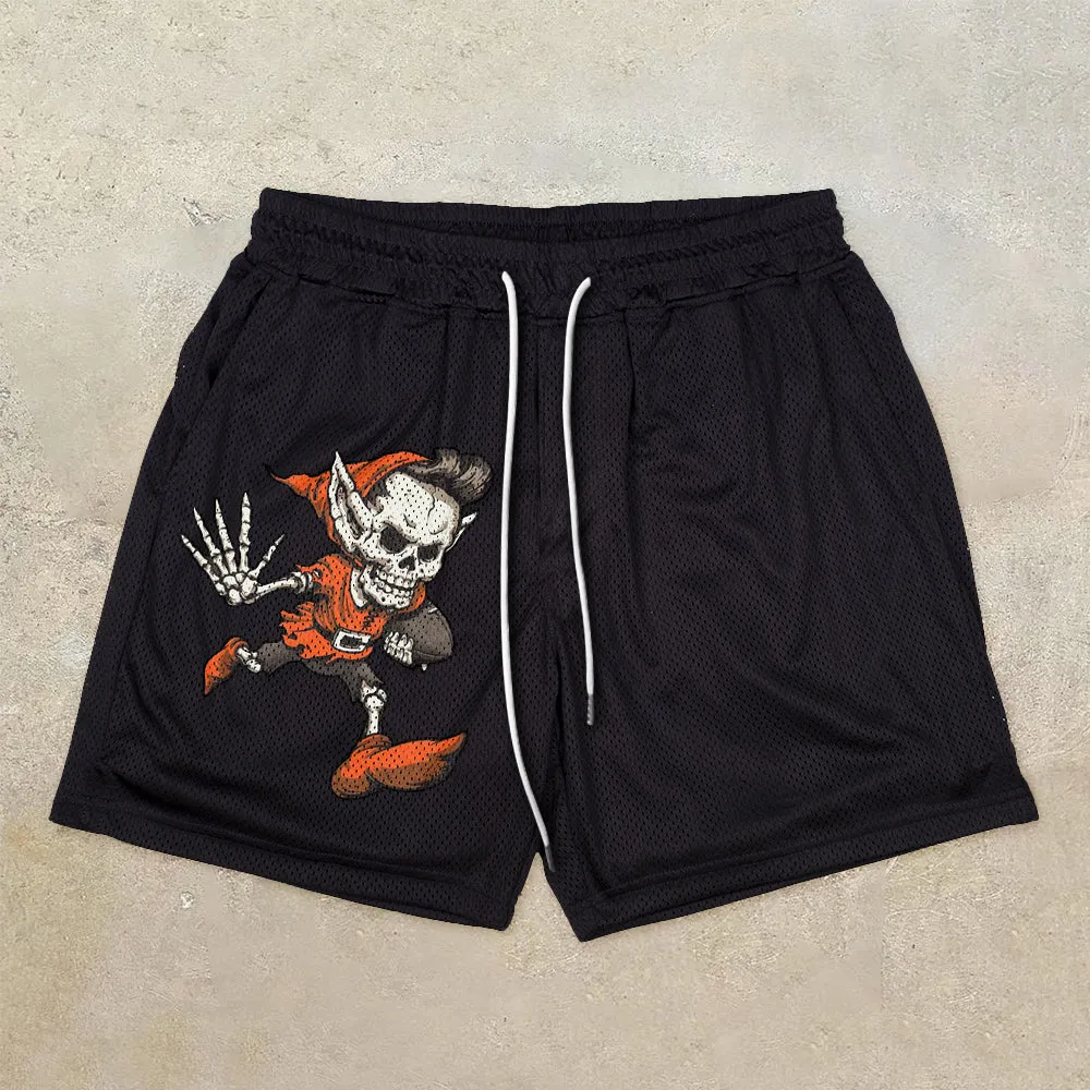 cartoon funny trendy brand printed mesh shorts
