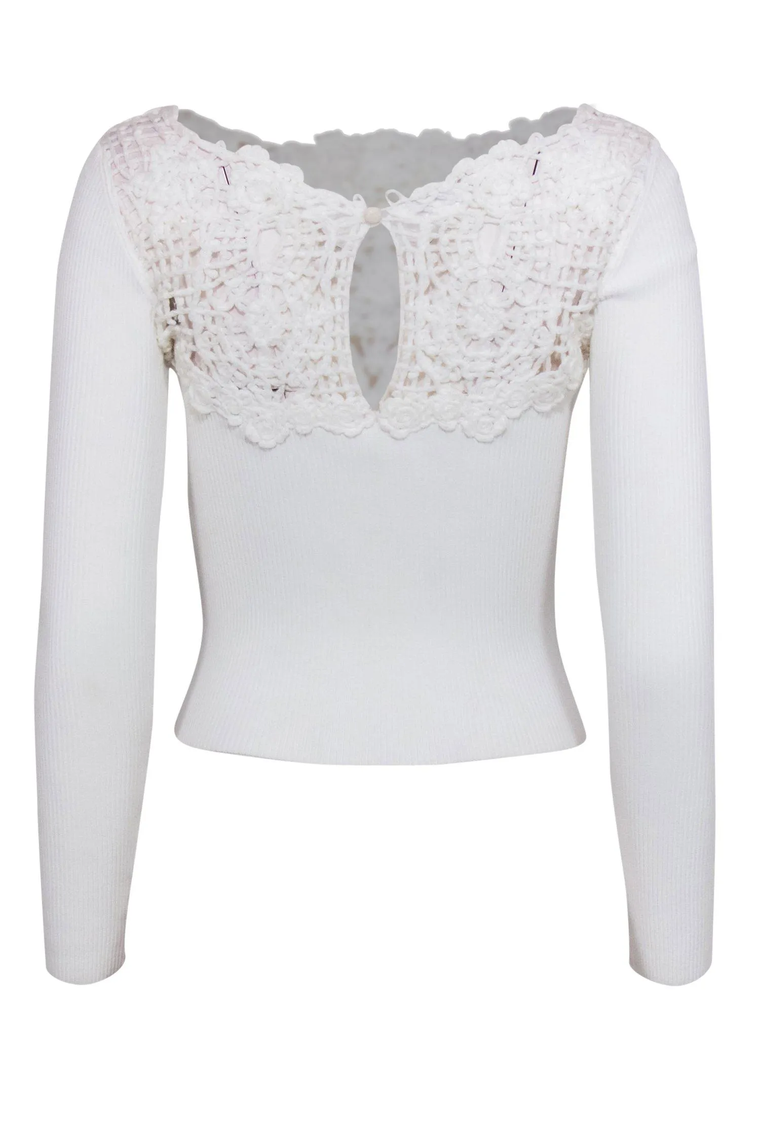 Chanel - White Ribbed Crochet-Front Cropped Top Sz XS