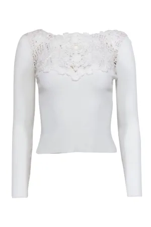 Chanel - White Ribbed Crochet-Front Cropped Top Sz XS