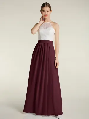 Chiffon Long Dresses with Ivory Lace Bodice-Cabernet Plus Size