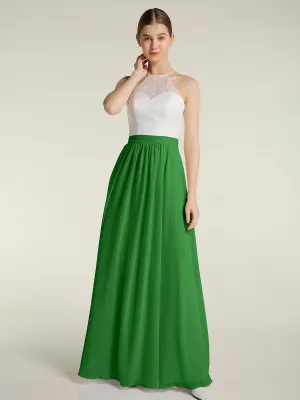 Chiffon Long Dresses with Ivory Lace Bodice-Green Plus Size