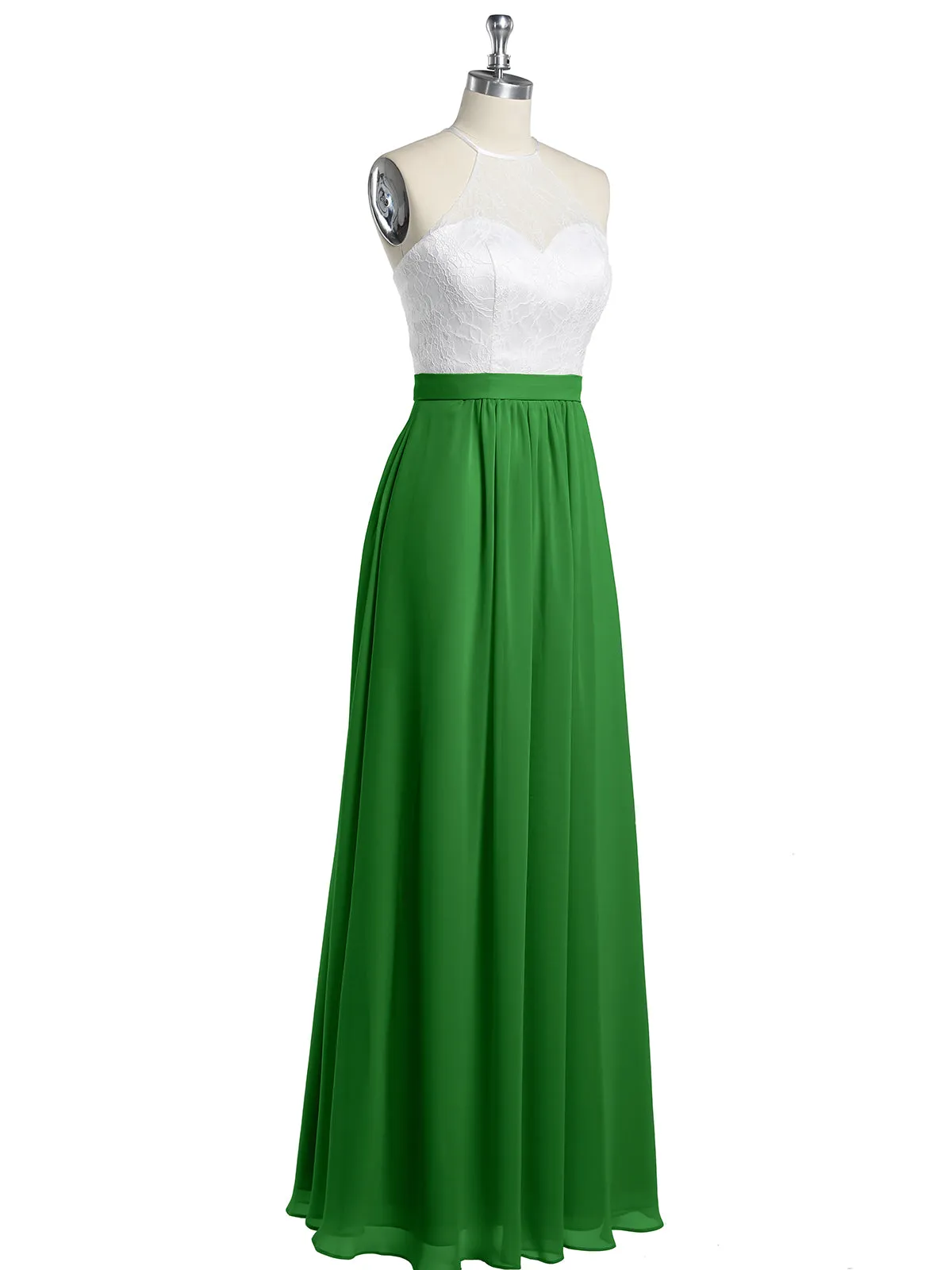 Chiffon Long Dresses with Ivory Lace Bodice-Green Plus Size