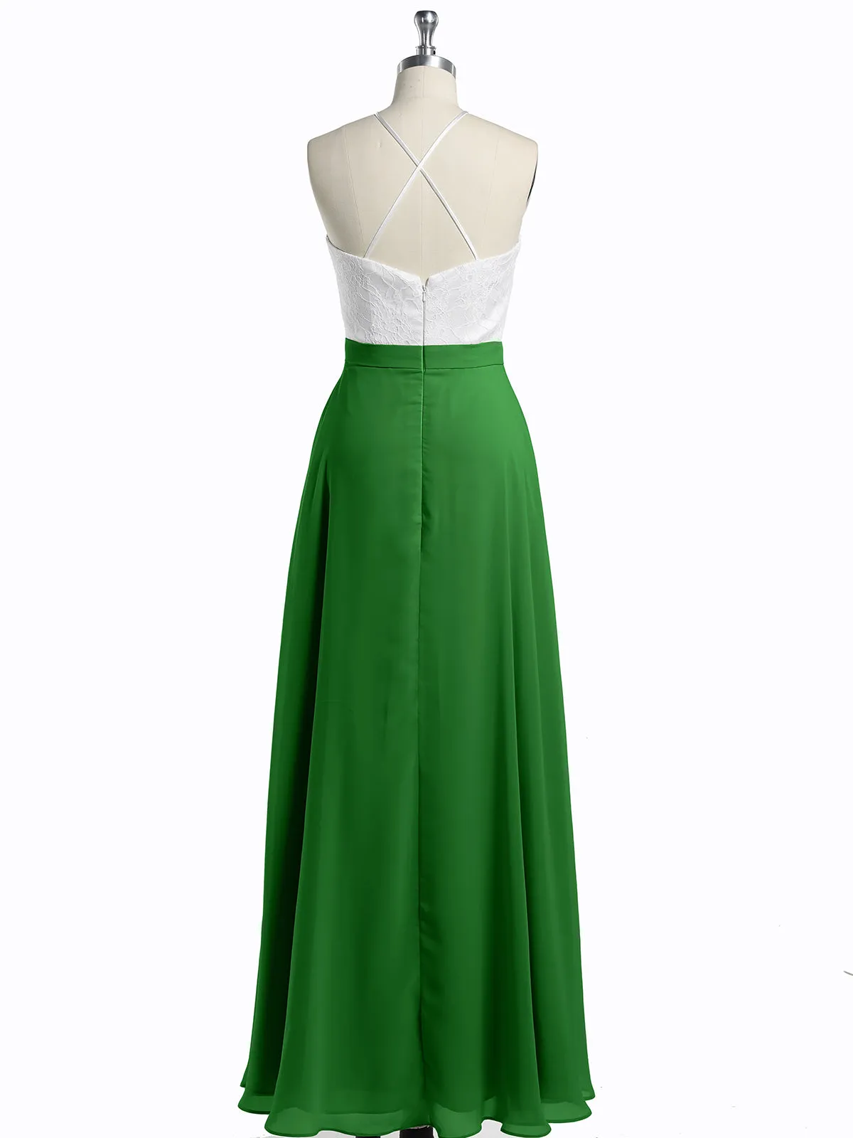 Chiffon Long Dresses with Ivory Lace Bodice-Green Plus Size