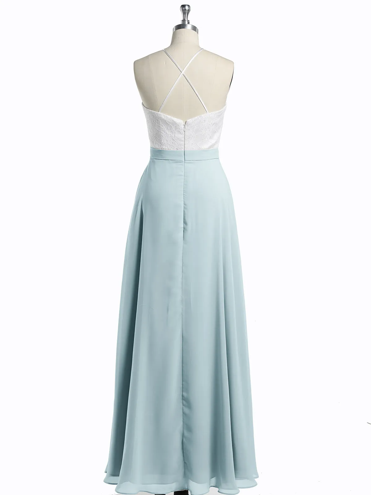 Chiffon Long Dresses with Ivory Lace Bodice-Mist