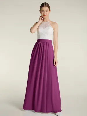 Chiffon Long Dresses with Ivory Lace Bodice-Orchid Plus Size