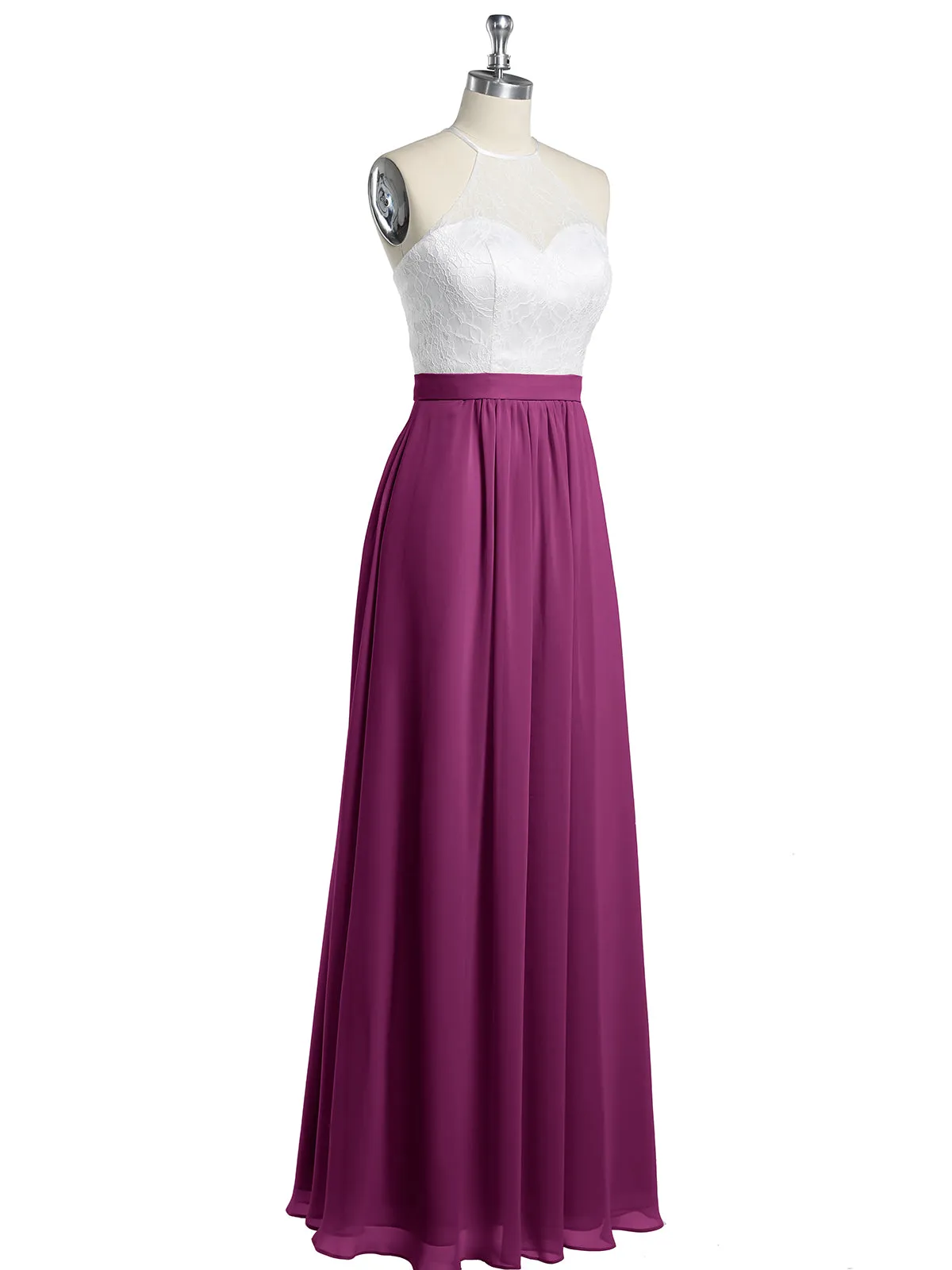 Chiffon Long Dresses with Ivory Lace Bodice-Orchid Plus Size