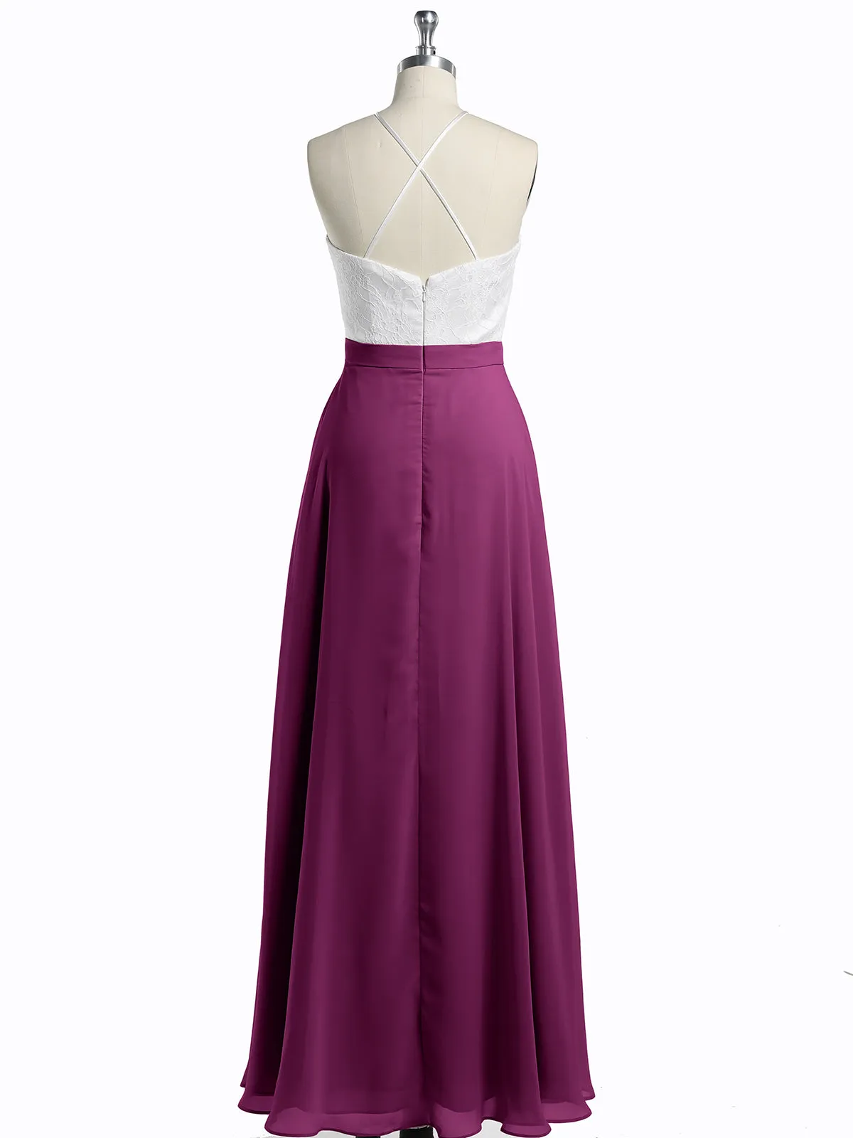 Chiffon Long Dresses with Ivory Lace Bodice-Orchid Plus Size