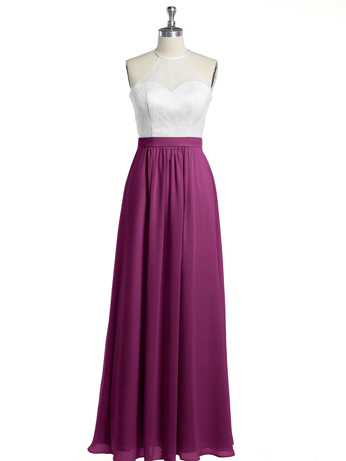 Chiffon Long Dresses with Ivory Lace Bodice-Orchid Plus Size