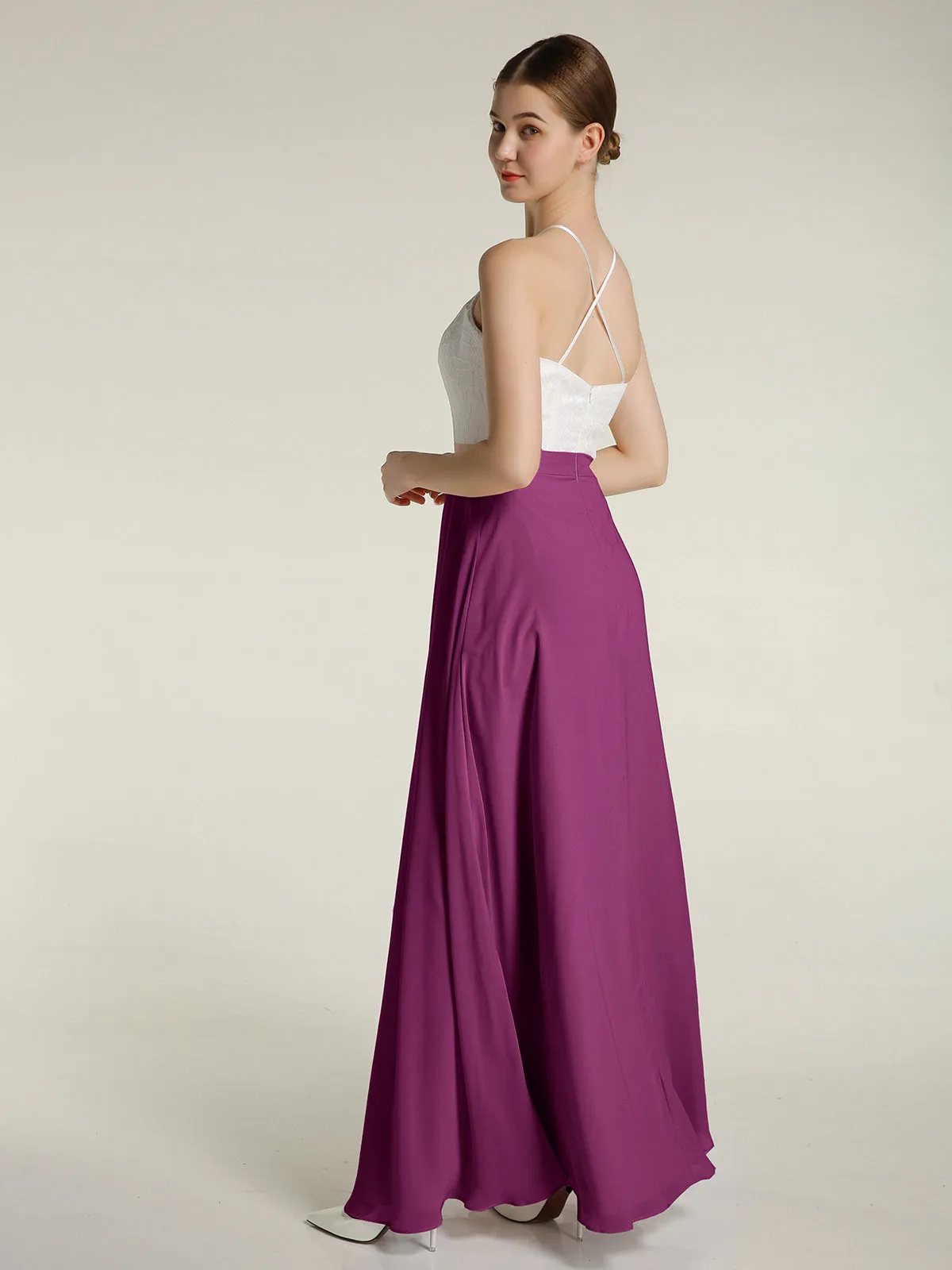 Chiffon Long Dresses with Ivory Lace Bodice-Orchid Plus Size