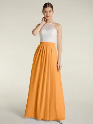 Chiffon Long Dresses with Ivory Lace Bodice-Tangerine