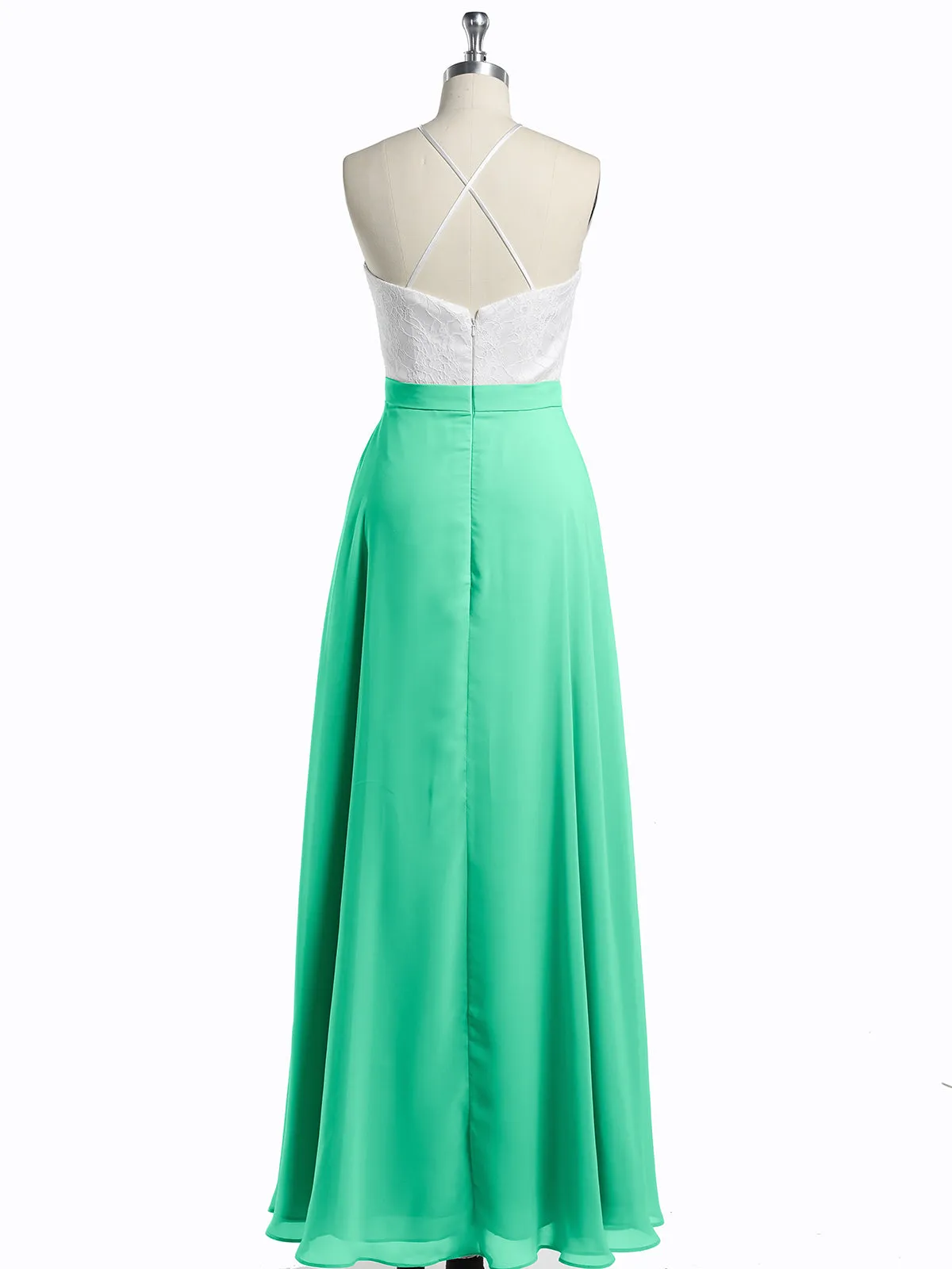 Chiffon Long Dresses with Ivory Lace Bodice-Turquoise Plus Size