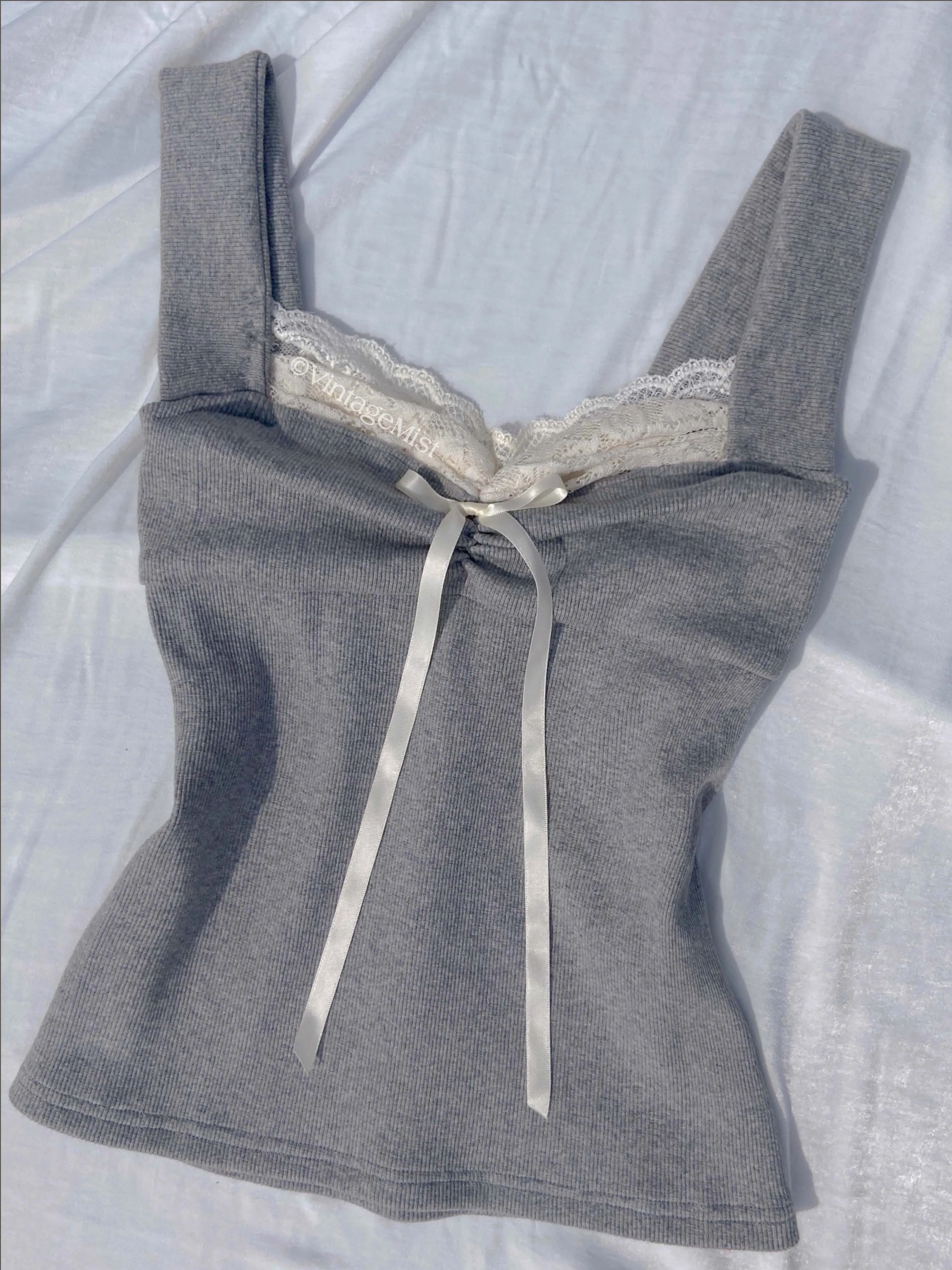 Coquette Lace Trim Ribbed Cami Top